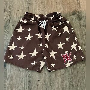 ROMWE Prep Mens Star Drawstring Waist Shorts Small Brown White EUC Streetwear​